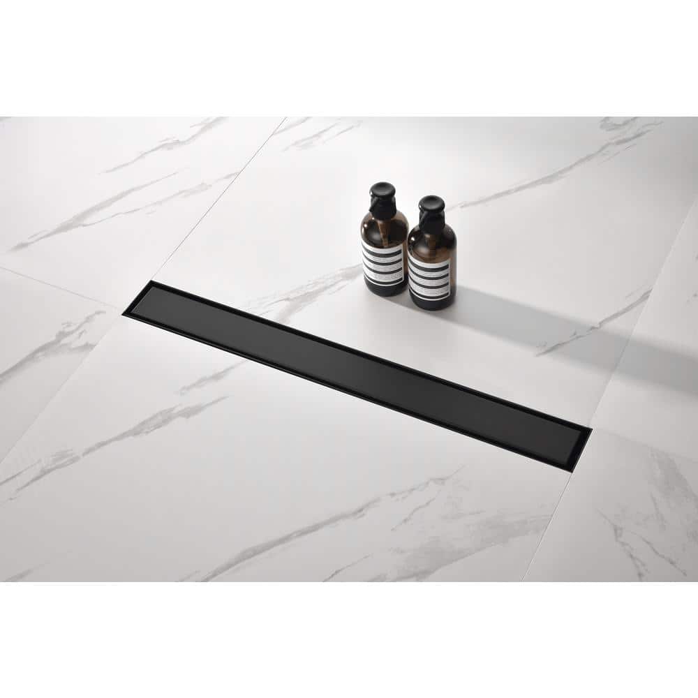  24 Inches Linear Shower Drain With Removable Cover, 304 Stainless Shower Drain Included Hair Strainer And Leveling Feet