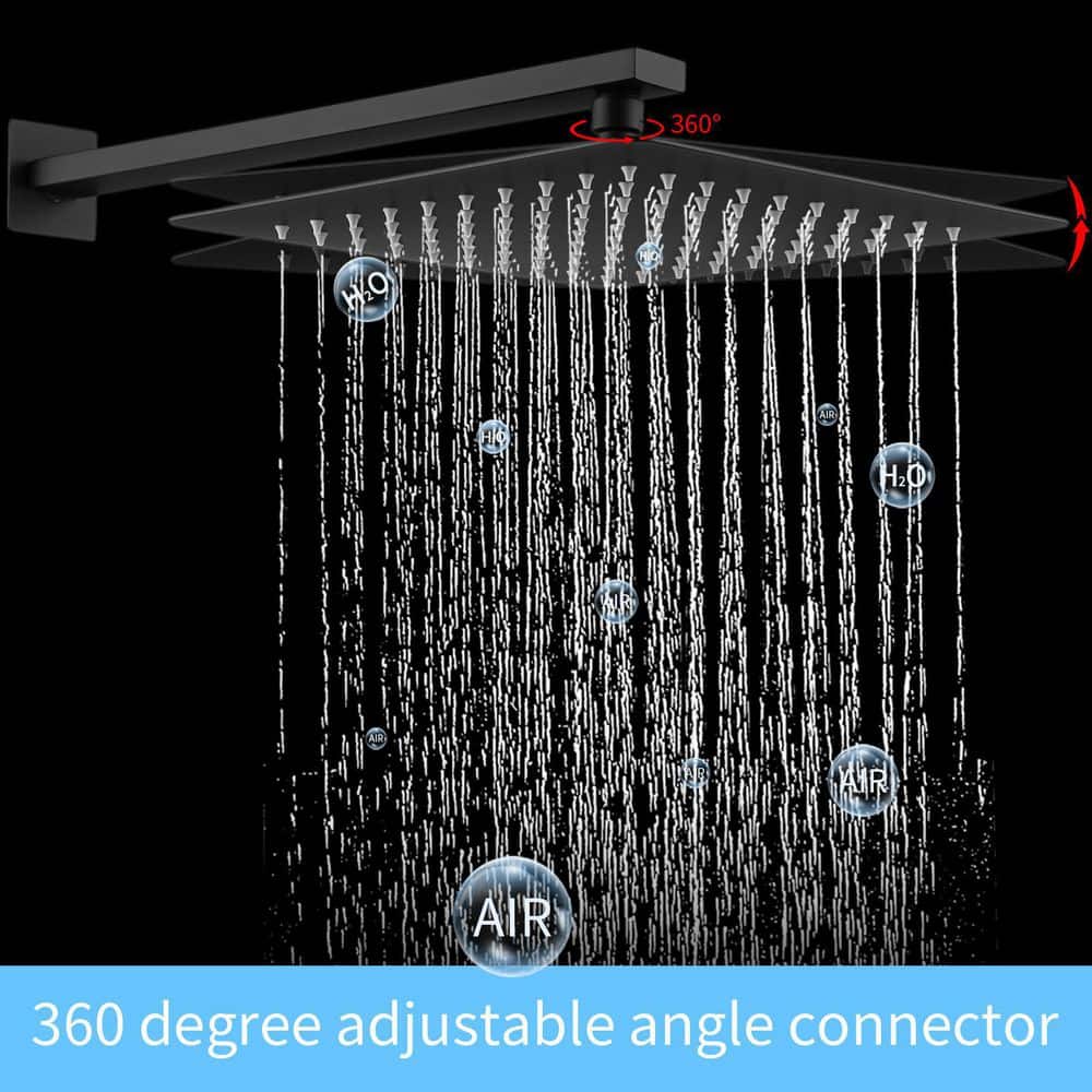  Single-Handle 2-Spray Patterns Rainfall Rectangle Dual Shower Head In Matte Black (Valve Included)