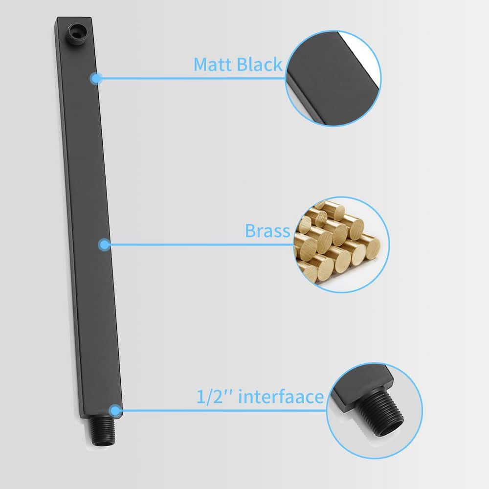  Single-Handle 2-Spray Patterns Rainfall Rectangle Dual Shower Head In Matte Black (Valve Included)
