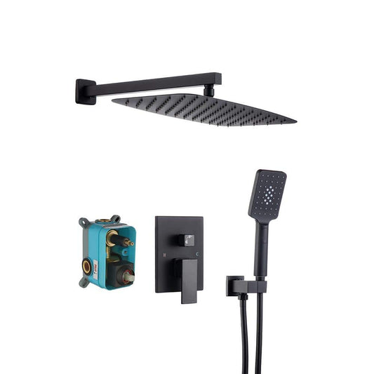  Rainfall 12 In. Square Shower Head Combo Set With Rough-in Valve Body And Trim Included In Matte Black