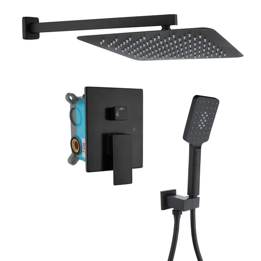 Single-Handle 3-Spray Patterns Anti-scald Shower Fixtures With Rough-In Pressure Balanced Valve In Matte Black