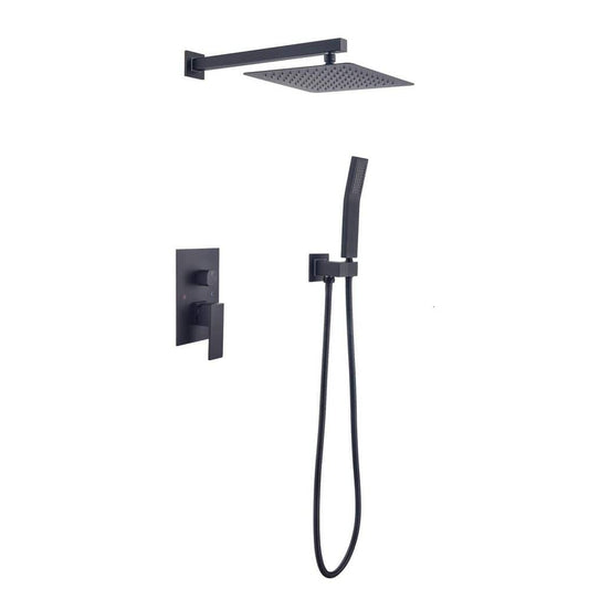  Single-Handle Shower System 10 In. Square Bathroom Shower Combo Set Wall Mount Tub Faucet In. Matte Black