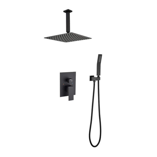  1-Spray 12 In. Dual Rain Shower Head Systems Wall Mounted Shower 2.5 GPM In Matte Black