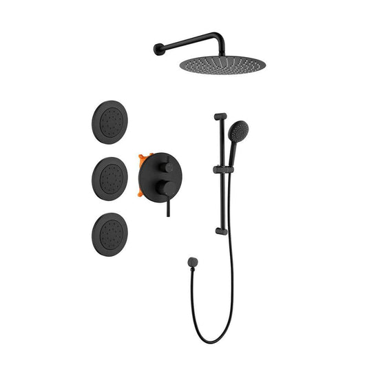  1-Spray Dual Shower System 2.5 GPM With Shower Head,Hand Shower, Slide Bar Bodysprays In Matte Black