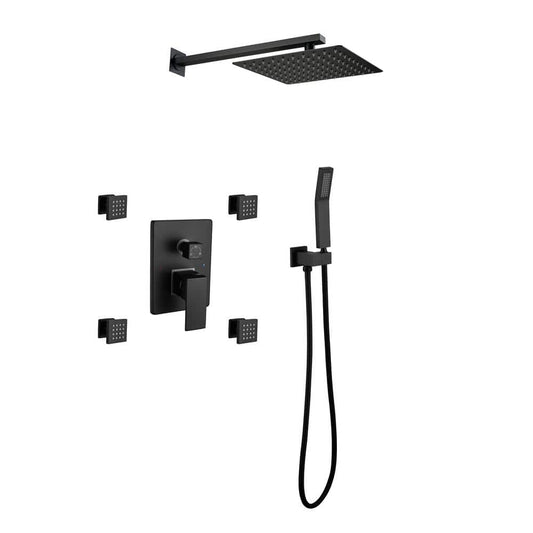  2-Spray Patterns With 2.5 GPM 10 In. Wall Mount Dual Fixed Shower Head In Matte Black