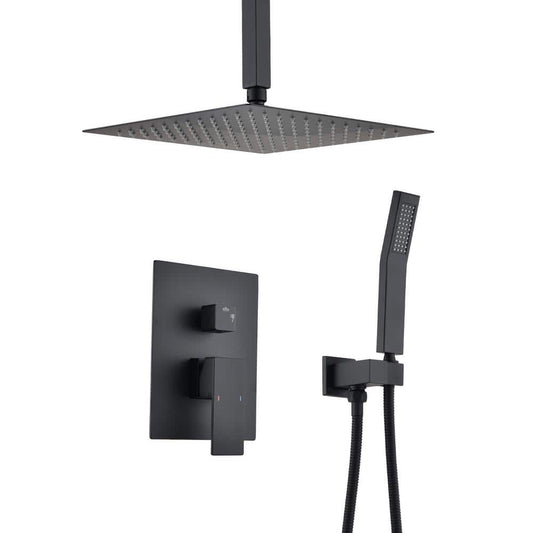  2-Spray 2.5 GPM Ceiling Mounted Shower Dual System Combo Set With Handheld And 16 In. Shower Head In Matte Black