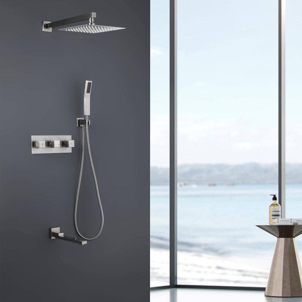  1-Spray Patterns Freestanding Square Dual Handheld Shower Head 2.5 GPM In Matte Black