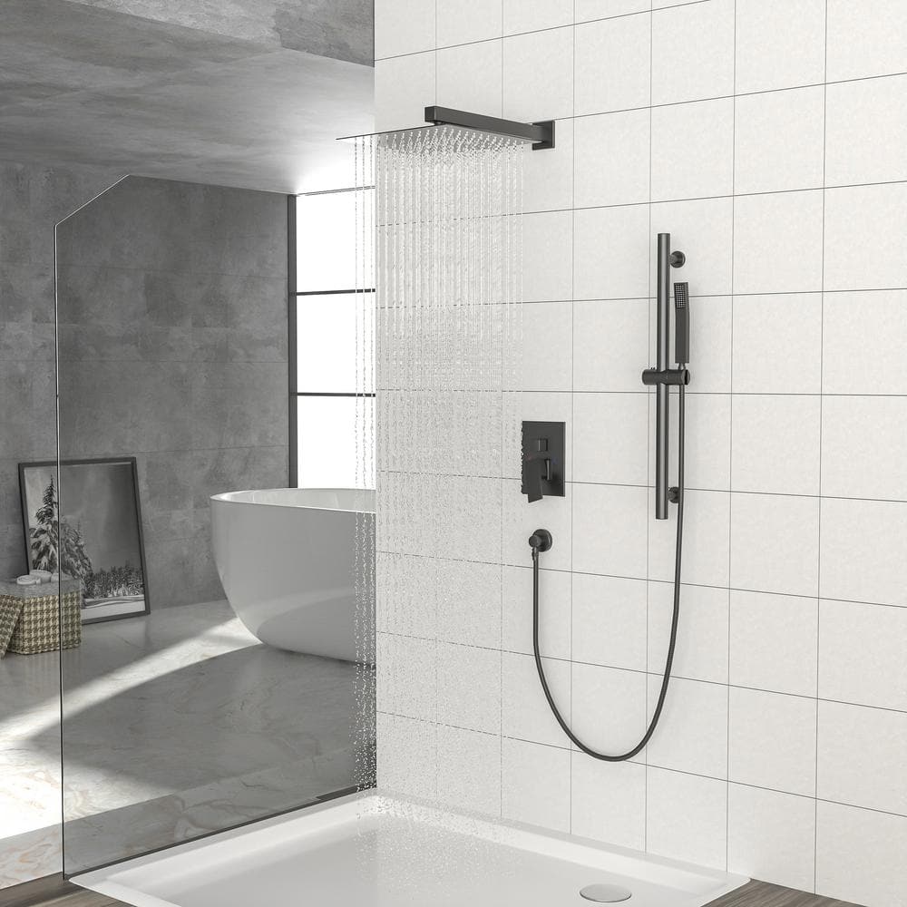  1-spray Dual 12 In. Wall Mount 1.8 GPM Shower Head And Handheld Shower Head In Matte Black