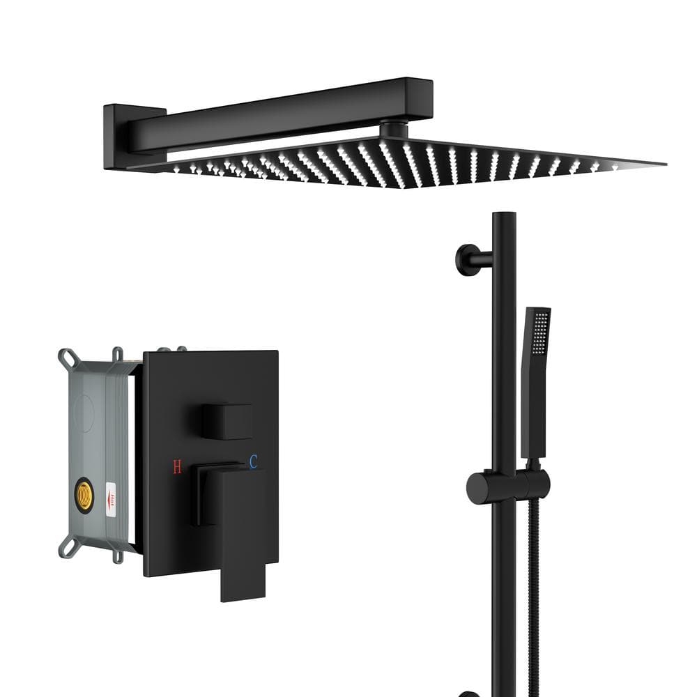  1-spray Dual 12 In. Wall Mount 1.8 GPM Shower Head And Handheld Shower Head In Matte Black