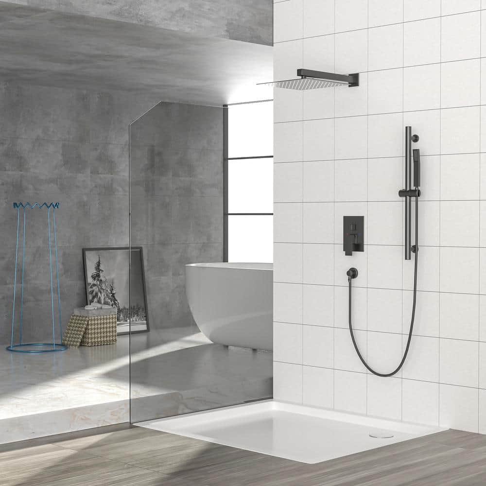  1-spray Dual 12 In. Wall Mount 1.8 GPM Shower Head And Handheld Shower Head In Matte Black