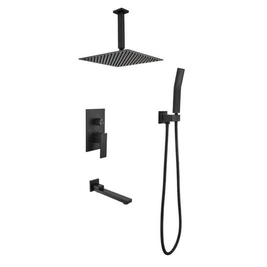  Dual 2-Spray Patterns Ceiling Mount Fixed And Handheld Shower Head 2 GPM In Matte Black