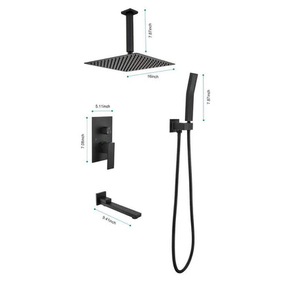  Dual 2-Spray Patterns Ceiling Mount Fixed And Handheld Shower Head 2 GPM In Matte Black