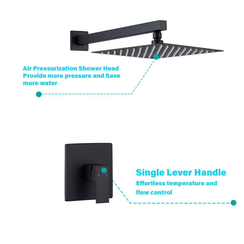  1-Spray Patterns 10 In. Wall Mountt Fixed Shower Head 1.5 GPM In Matte Black