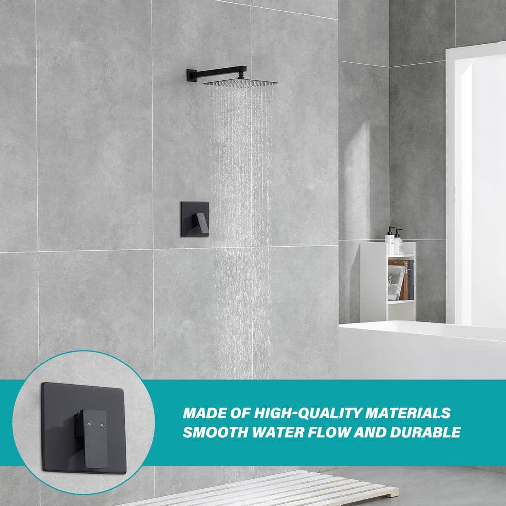  1-Spray Pattern 10 In. Wall Mount Square Fixed Shower Head In Matte Black