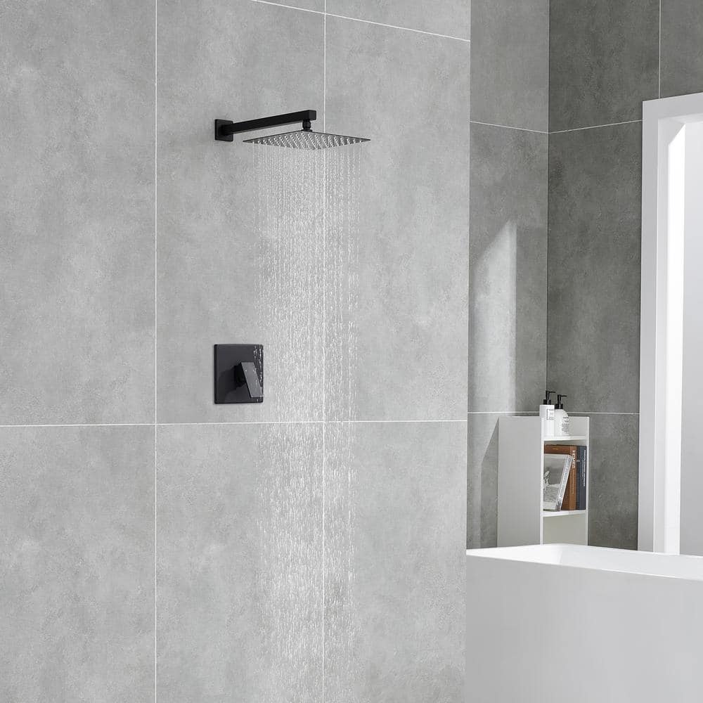  1-Spray Pattern 10 In. Wall Mount Square Fixed Shower Head In Matte Black
