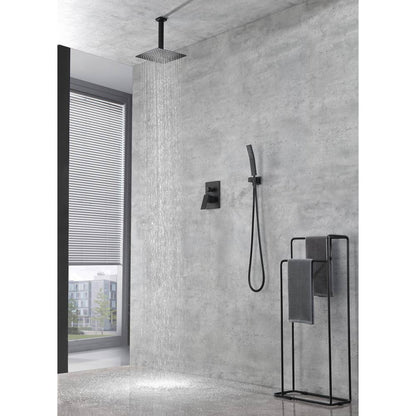  2-Spray Patterns Ceiling Mount Square Rainfall Dual Handheld Shower Head 2.5 GPM In Matte Black