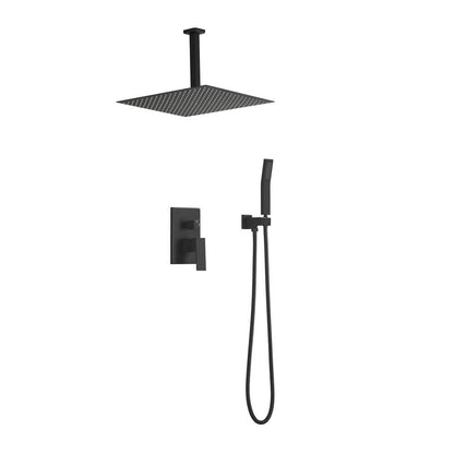 2-Spray Patterns Ceiling Mount Square Rainfall Dual Handheld Shower Head 2.5 GPM In Matte Black