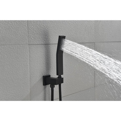  2-Spray Patterns Ceiling Mount Square Rainfall Dual Handheld Shower Head 2.5 GPM In Matte Black