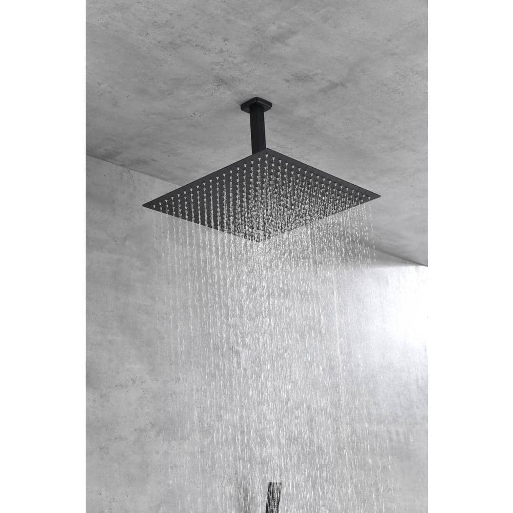  2-Spray Patterns Ceiling Mount Square Rainfall Dual Handheld Shower Head 2.5 GPM In Matte Black