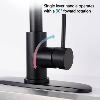  Single Handle Deck Mount Gooseneck Pull Down Sprayer Kitchen Faucet With Deckplate And Soap Dispenser In Matte Black