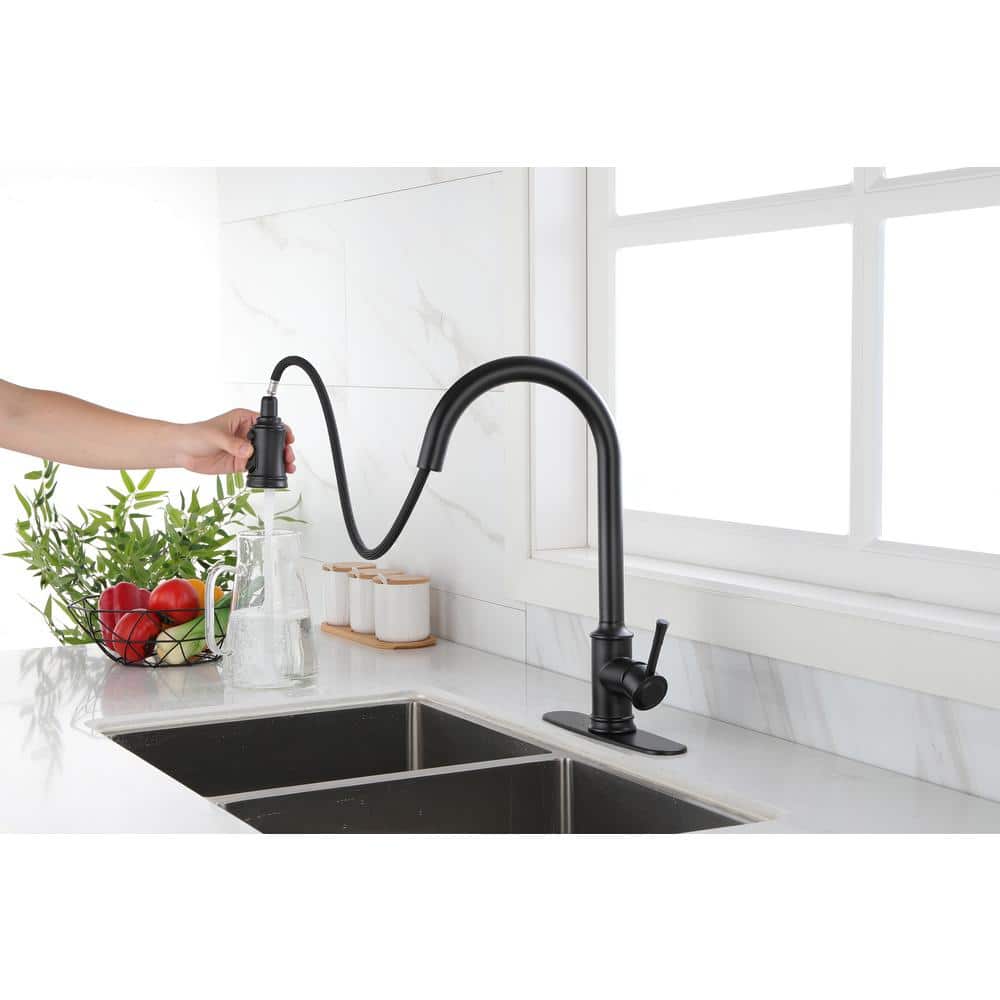  Single Handle Touch Pull Down Sprayer Kitchen Faucet In Matte Black
