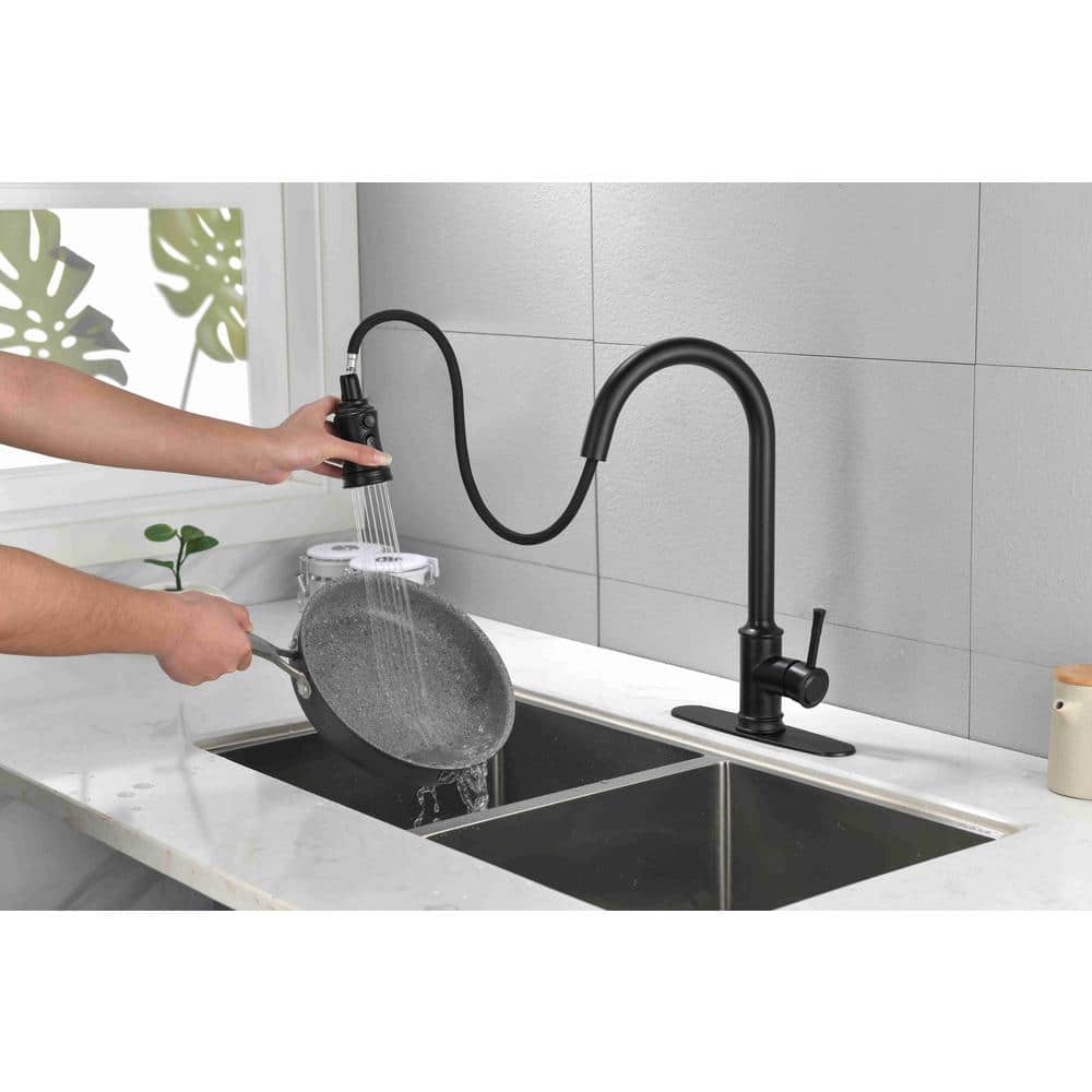  Single Handle Touch Pull Down Sprayer Kitchen Faucet In Matte Black