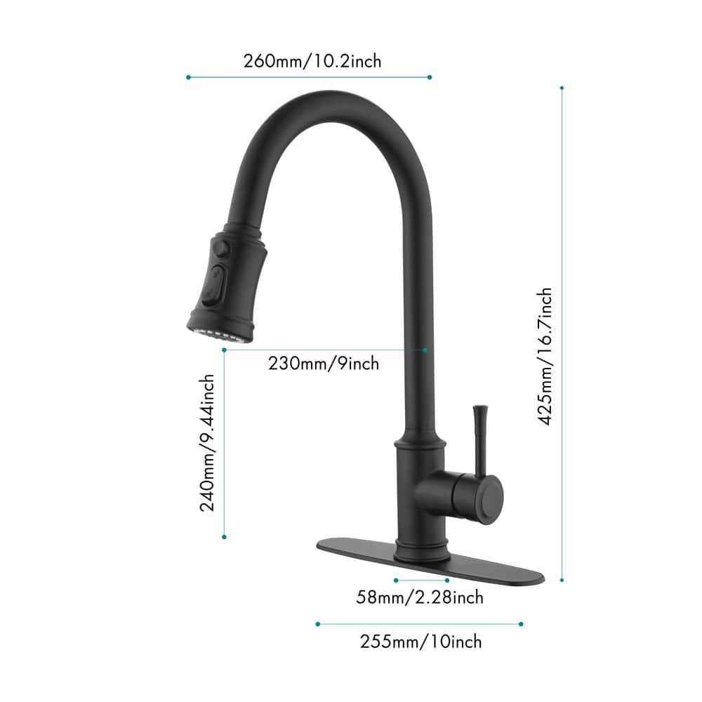 Single Handle Touch Pull Down Sprayer Kitchen Faucet In Matte Black