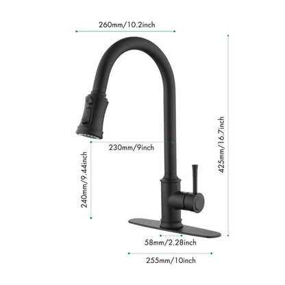  Single Handle Touch Pull Down Sprayer Kitchen Faucet In Matte Black