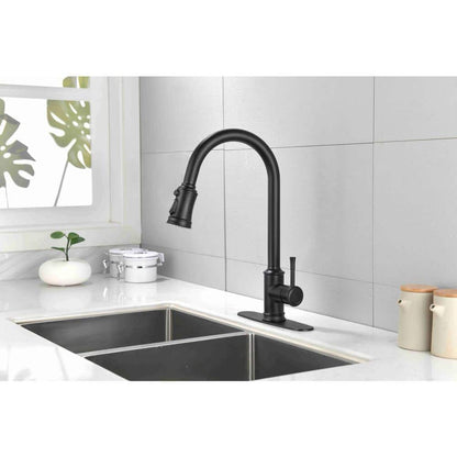  Single Handle Touch Pull Down Sprayer Kitchen Faucet In Matte Black
