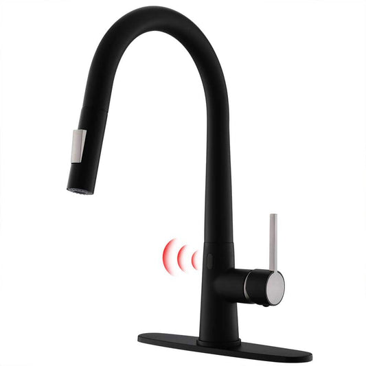  Single-Handle Touchless Pull Down Sprayer Kitchen Faucet, Infrared Motion Spring Sink Faucets In Matte Black