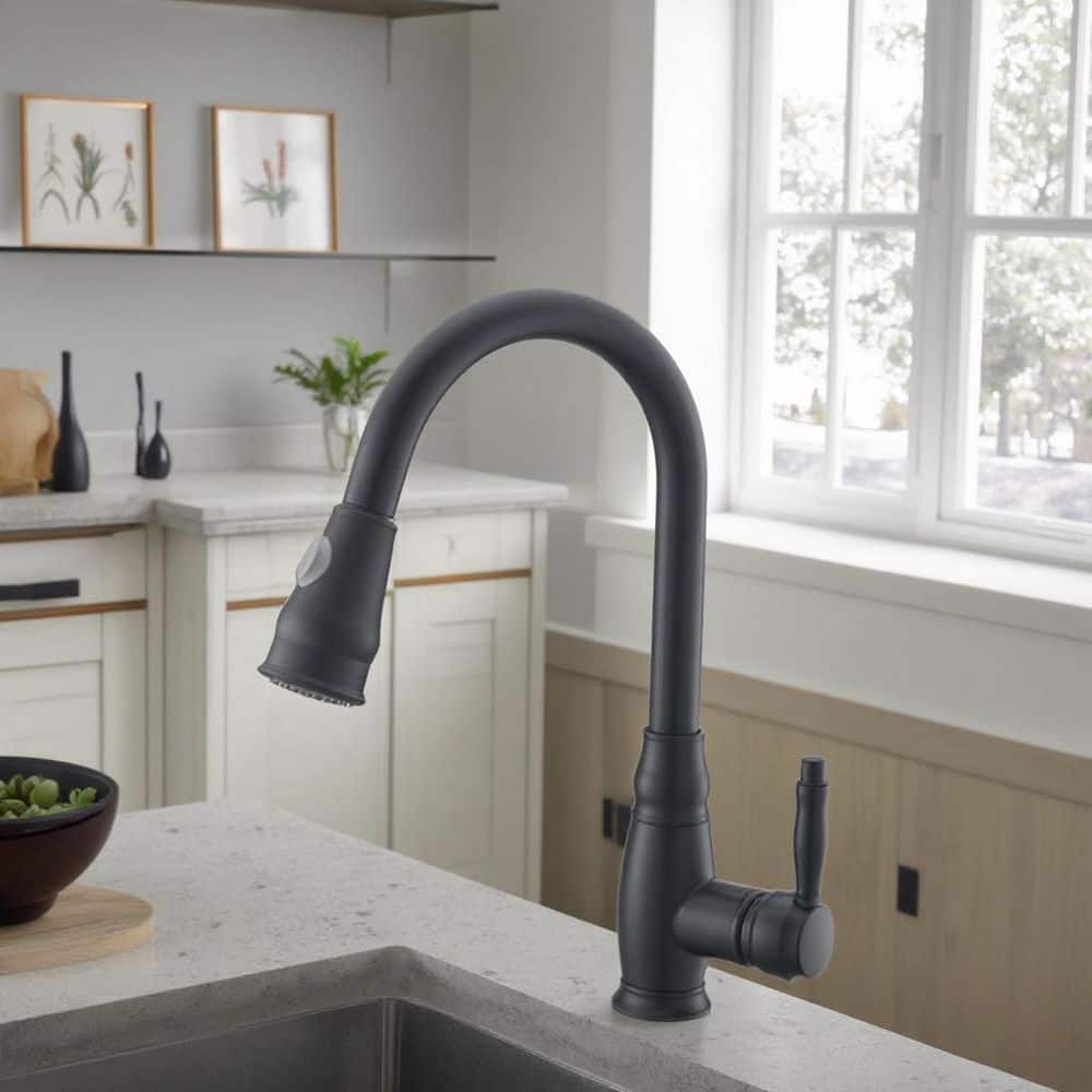  Black 15.7 In. Pull Down Sprayer Kitchen Faucet With 360 ° Spout Swivel