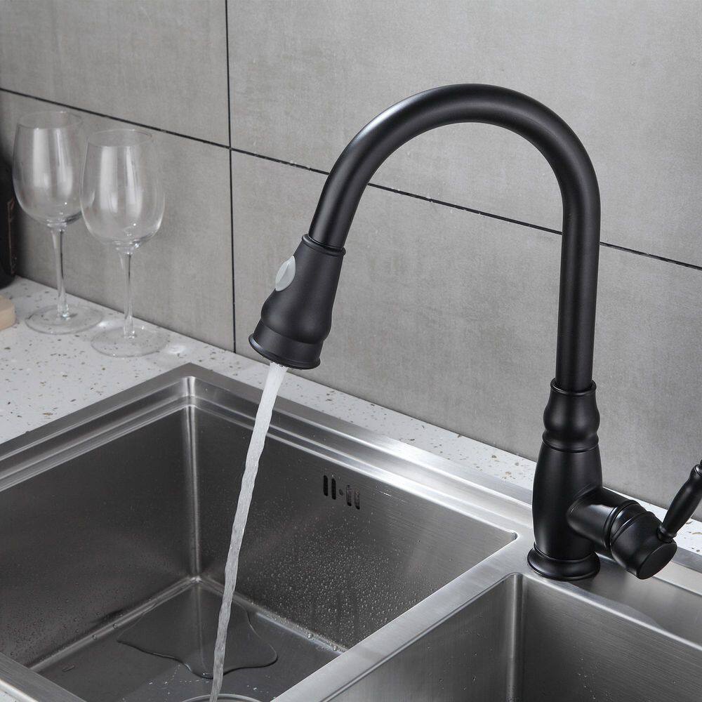  Black 15.7 In. Pull Down Sprayer Kitchen Faucet With 360 ° Spout Swivel