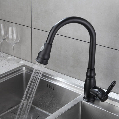  Black 15.7 In. Pull Down Sprayer Kitchen Faucet With 360 ° Spout Swivel