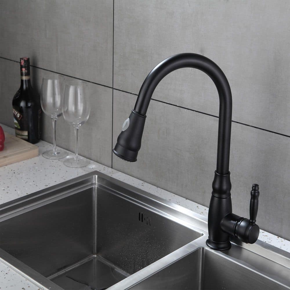  Black 15.7 In. Pull Down Sprayer Kitchen Faucet With 360 ° Spout Swivel
