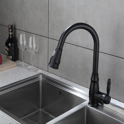  Black 15.7 In. Pull Down Sprayer Kitchen Faucet With 360 ° Spout Swivel