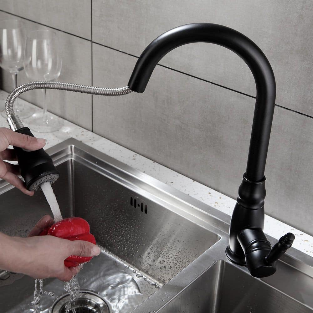  Black 15.7 In. Pull Down Sprayer Kitchen Faucet With 360 ° Spout Swivel