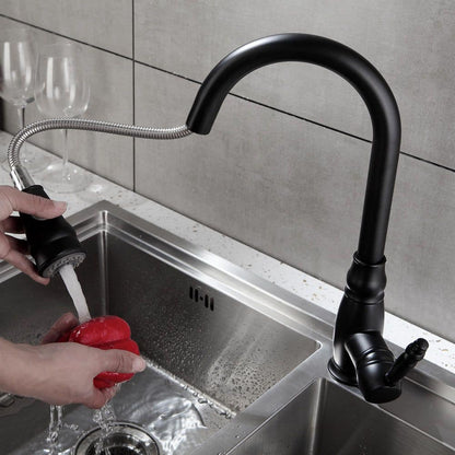  Black 15.7 In. Pull Down Sprayer Kitchen Faucet With 360 ° Spout Swivel