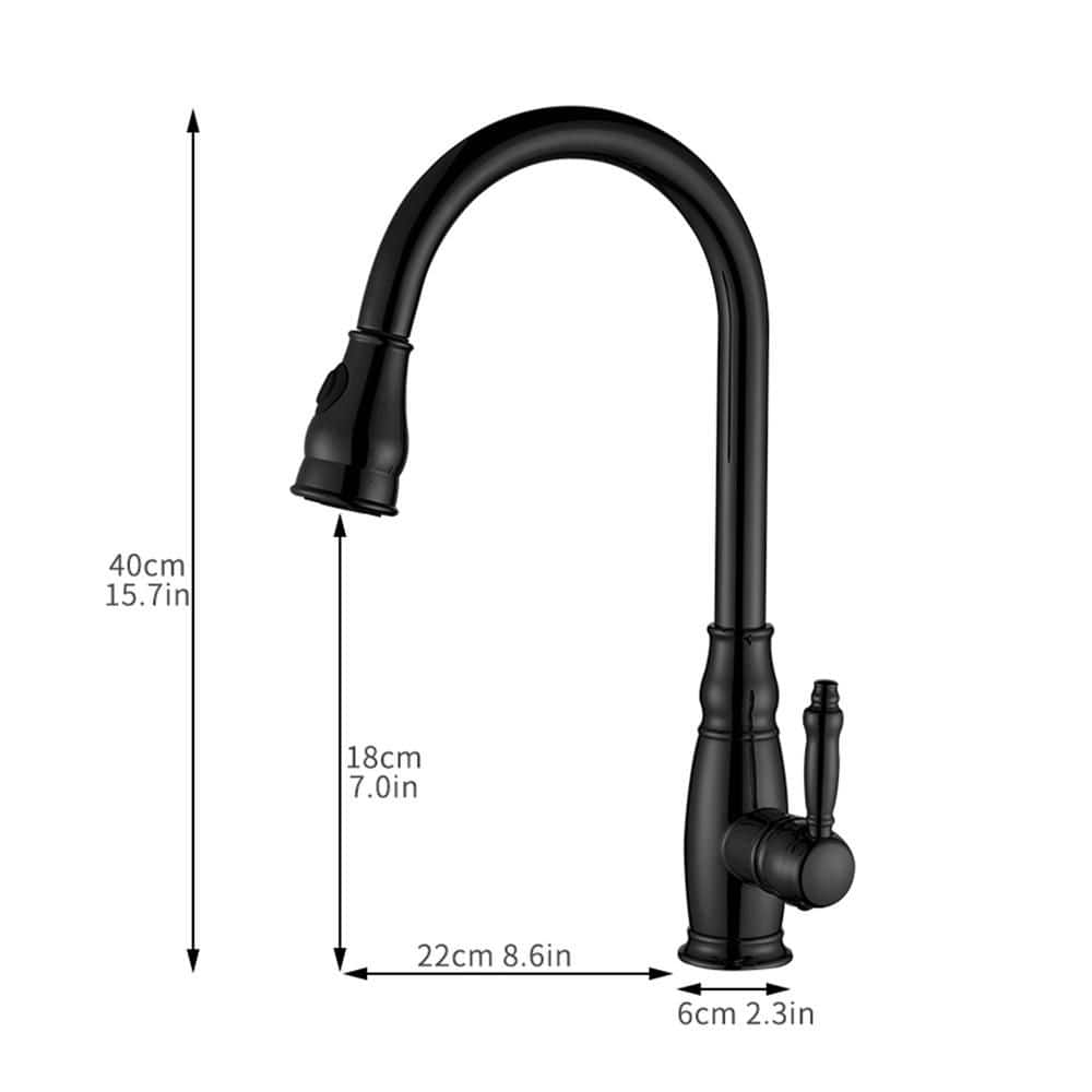  Black 15.7 In. Pull Down Sprayer Kitchen Faucet With 360 ° Spout Swivel