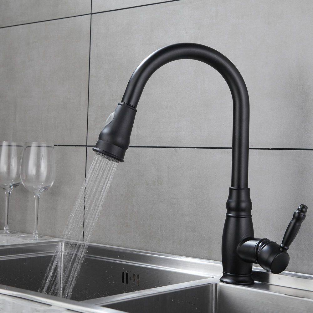  Black 15.7 In. Pull Down Sprayer Kitchen Faucet With 360 ° Spout Swivel