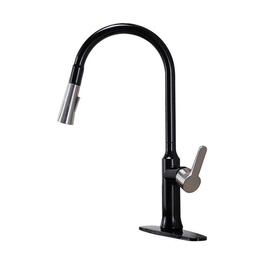  18 In. Single Handle Pull Down Sprayer Kitchen Faucet 360° Spout Swivel In Matte Black