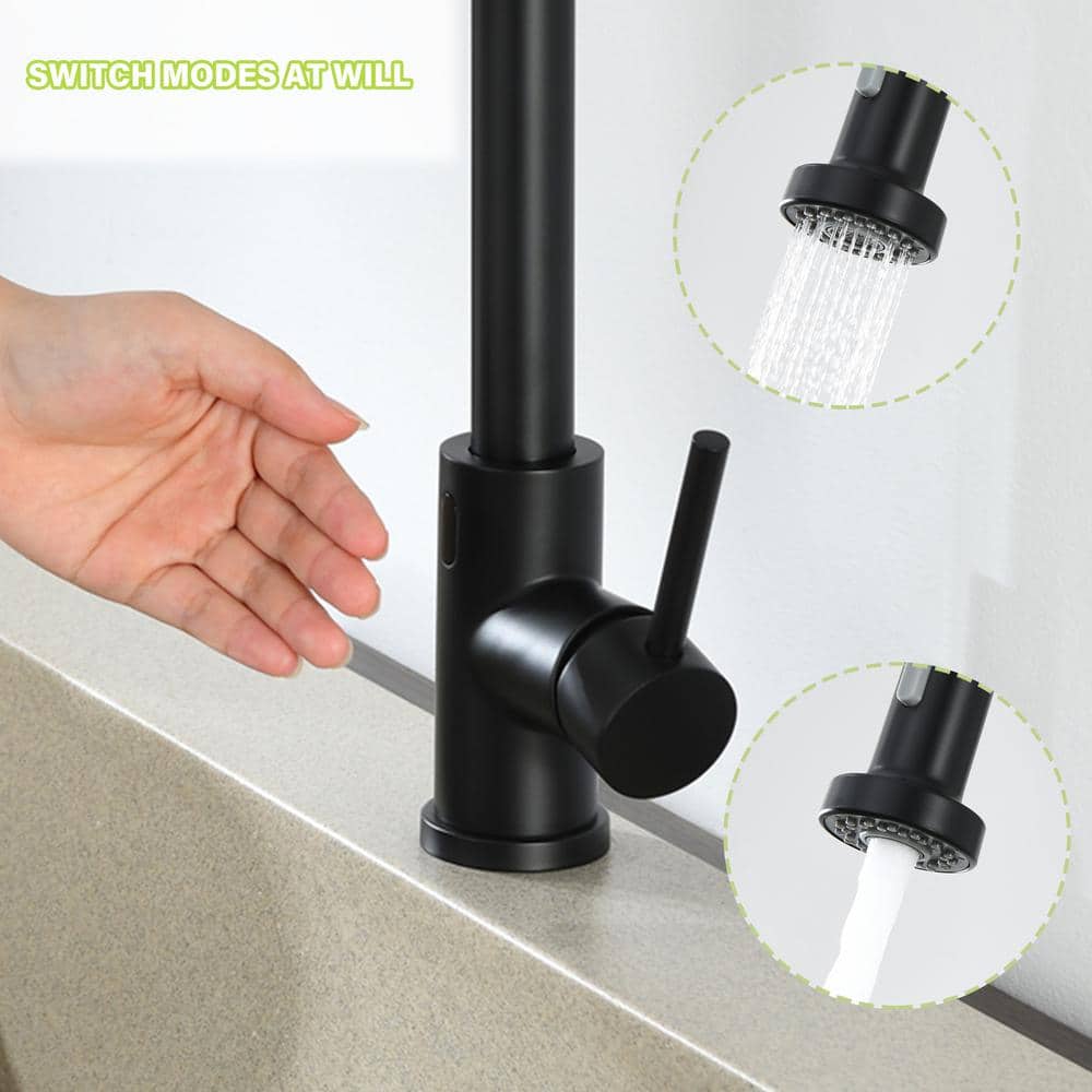  Single Handle Pull-Down Sprayer Kitchen Faucet With Touch Sensor In Matte Black