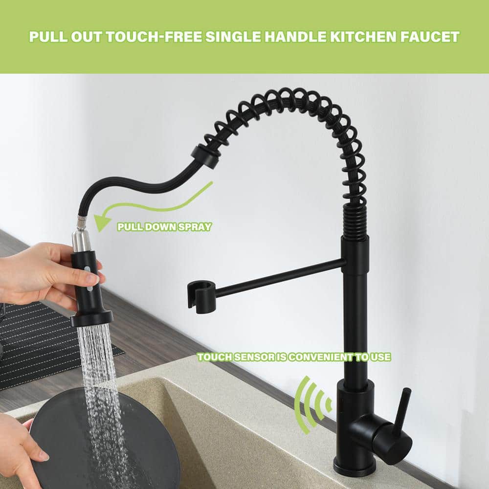  Single Handle Pull-Down Sprayer Kitchen Faucet With Touch Sensor In Matte Black