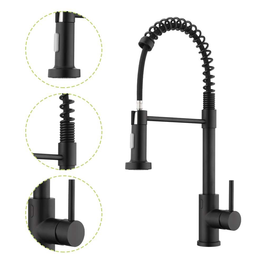  Single Handle Pull-Down Sprayer Kitchen Faucet With Touch Sensor In Matte Black