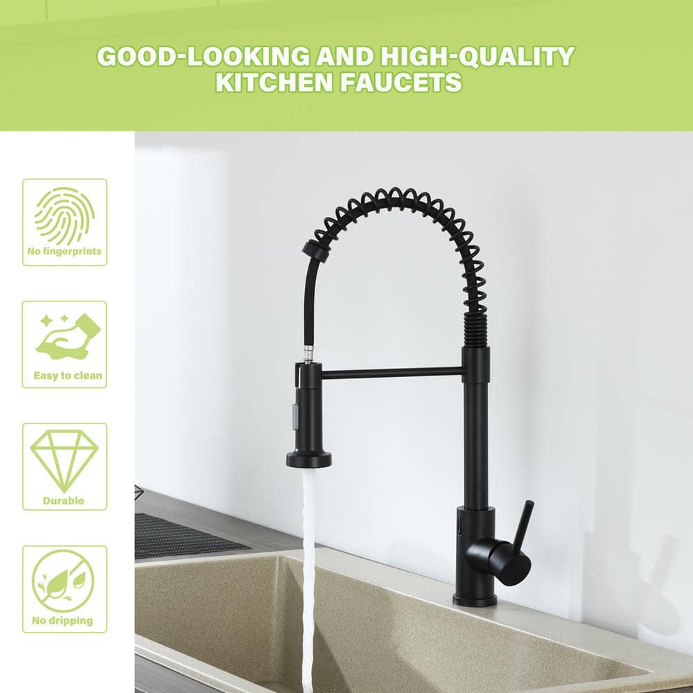  Single Handle Pull-Down Sprayer Kitchen Faucet With Touch Sensor In Matte Black