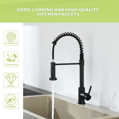  Single Handle Pull-Down Sprayer Kitchen Faucet With Touch Sensor In Matte Black