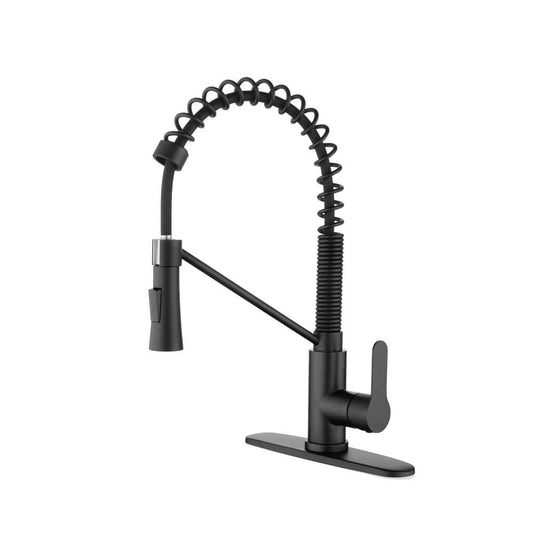  17.13 In Matte Black Kitchen Faucet With Soap Dispenser Single Handle 360 Degree Spout Swivel Kitchen Sink Faucet