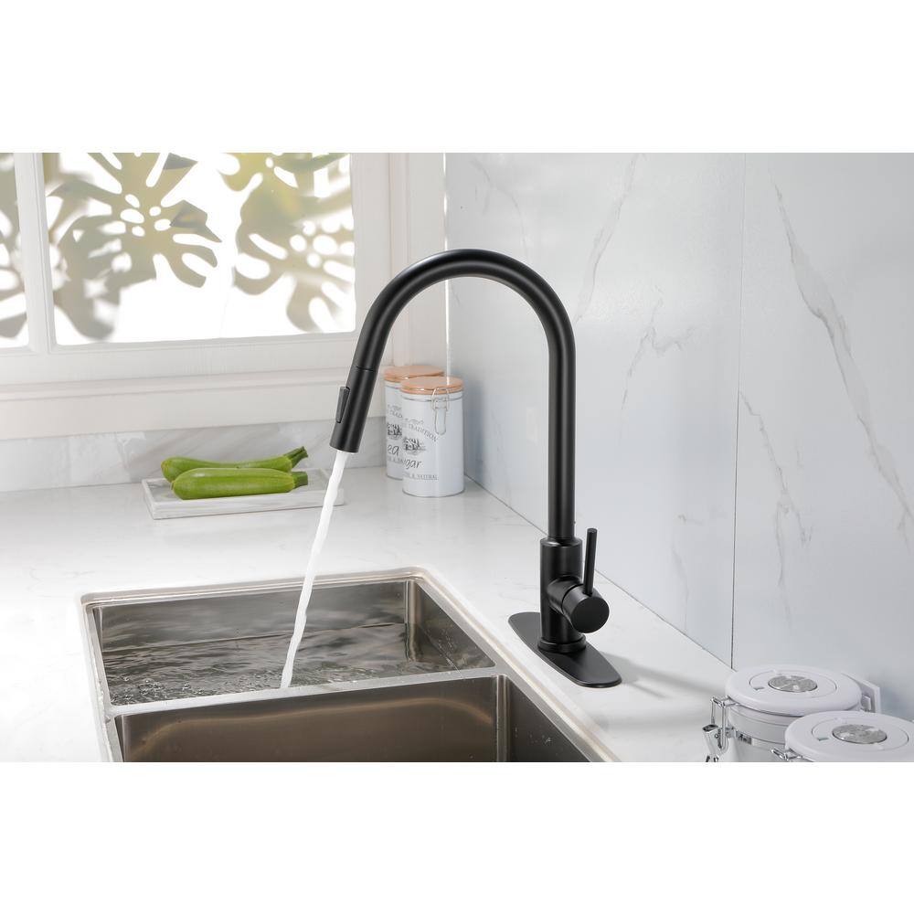  Kitchen Faucet Single Handle Pull Down Sprayer Kitchen Faucet In Matte Black