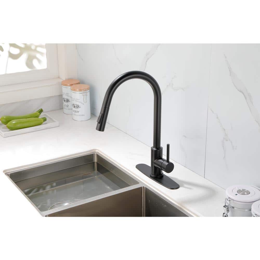  Kitchen Faucet Single Handle Pull Down Sprayer Kitchen Faucet In Matte Black