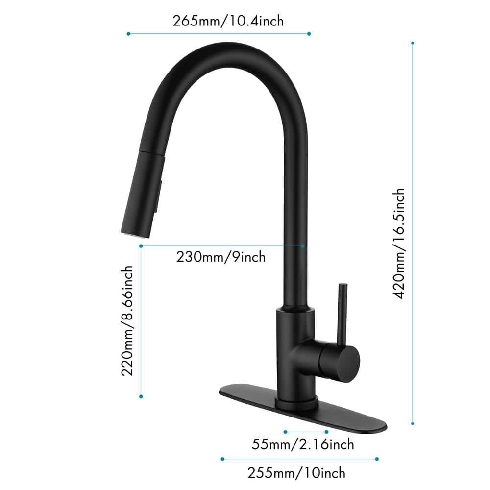  Kitchen Faucet Single Handle Pull Down Sprayer Kitchen Faucet In Matte Black