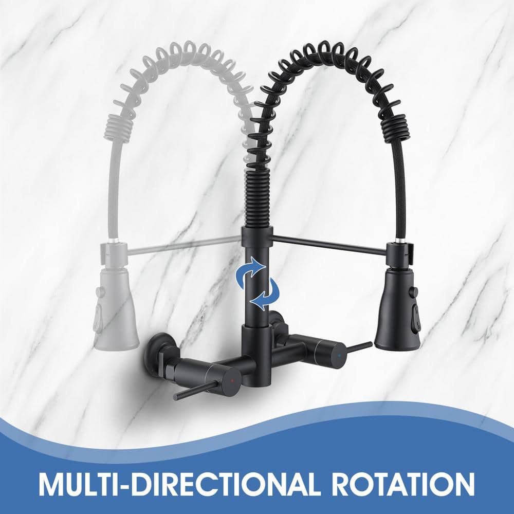  Double Handle Pull Down Sprayer Kitchen Faucet In Matte Black